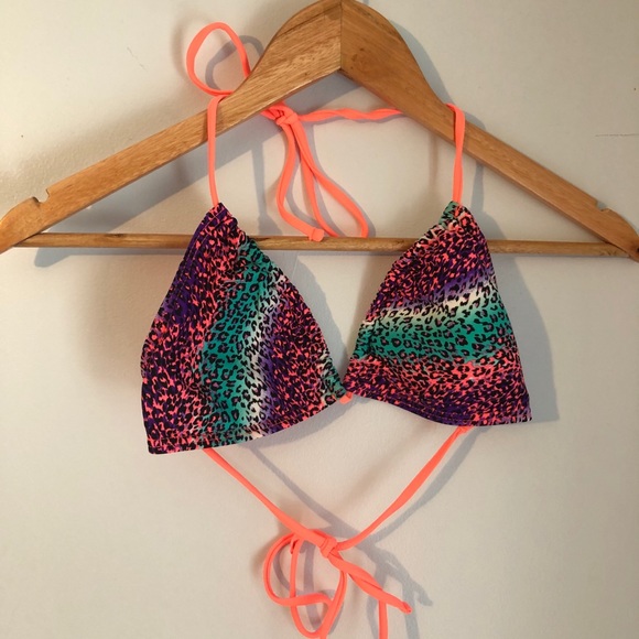 Forever 21 triangle leopard string bikini top sz L - Picture 4 of 4